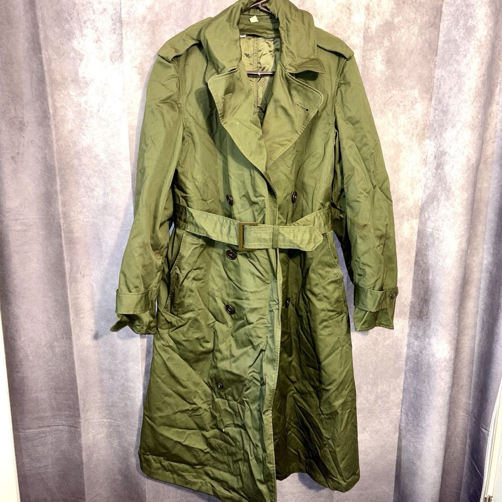 Vintage Military Green Utility Trench Coat Mens Regular Small Wool Blend Heavy